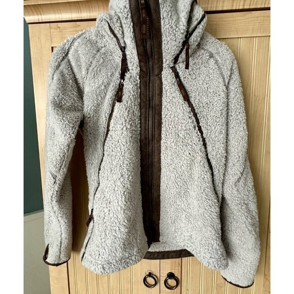 Kuhl Jacket Women Small Flight Sherpa Fleece Beige Fleece Hooded Full Zip - Picture 9 of 12